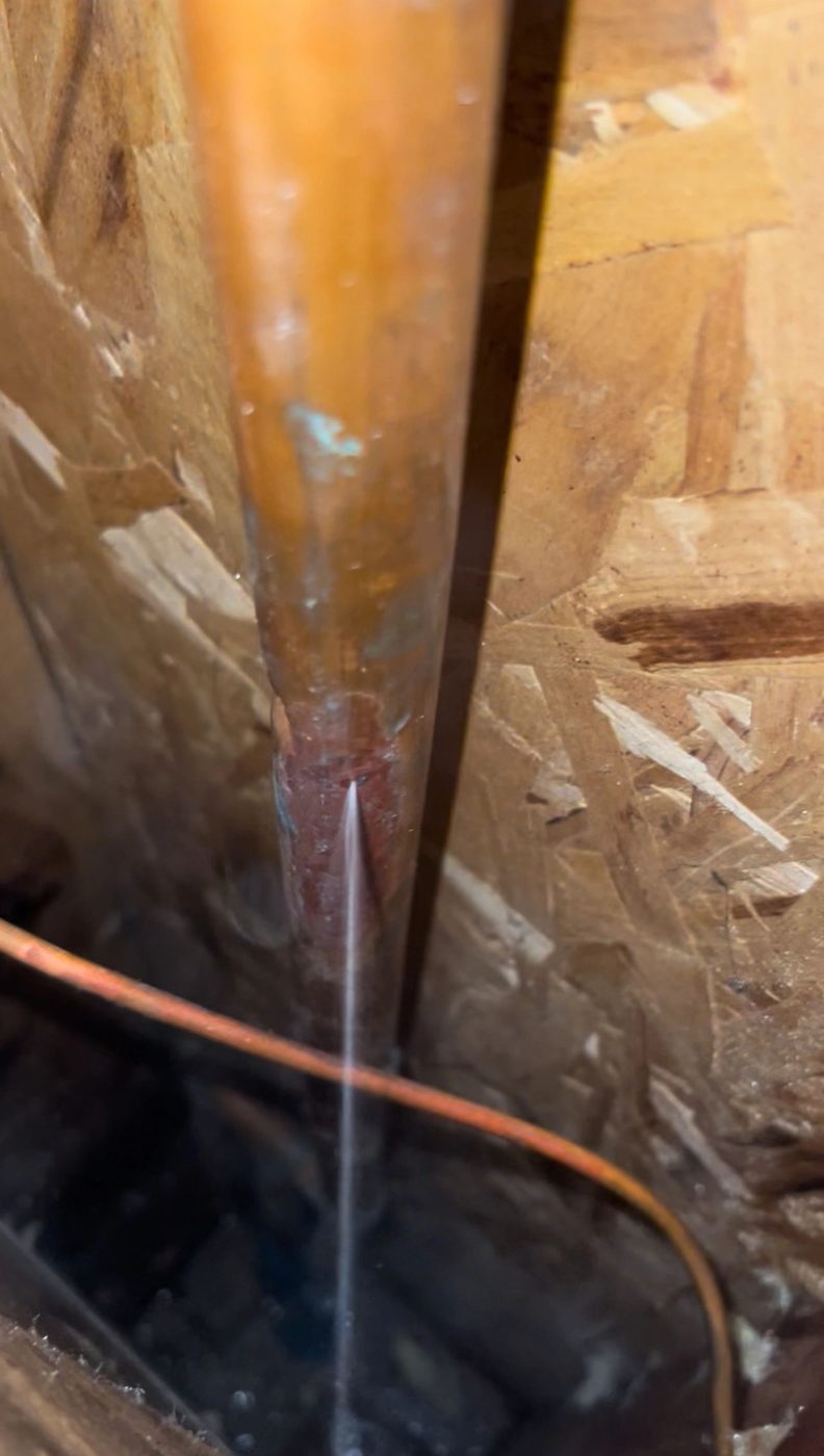 Active copper pipe leak located by Flush You Plumbing